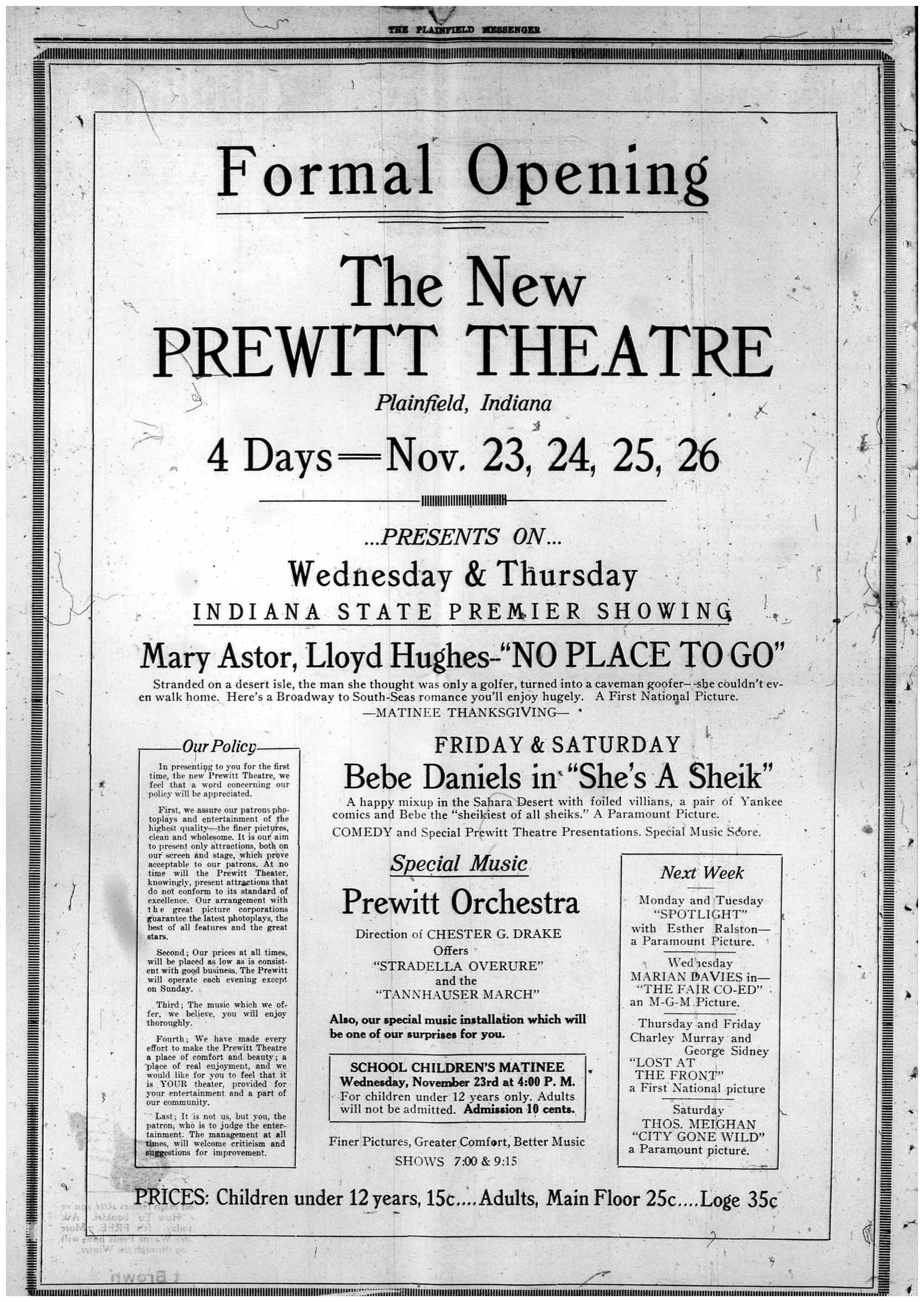 Prewitt Theatre Plainfield, Indiana - Plainfield-Guilford Township ...